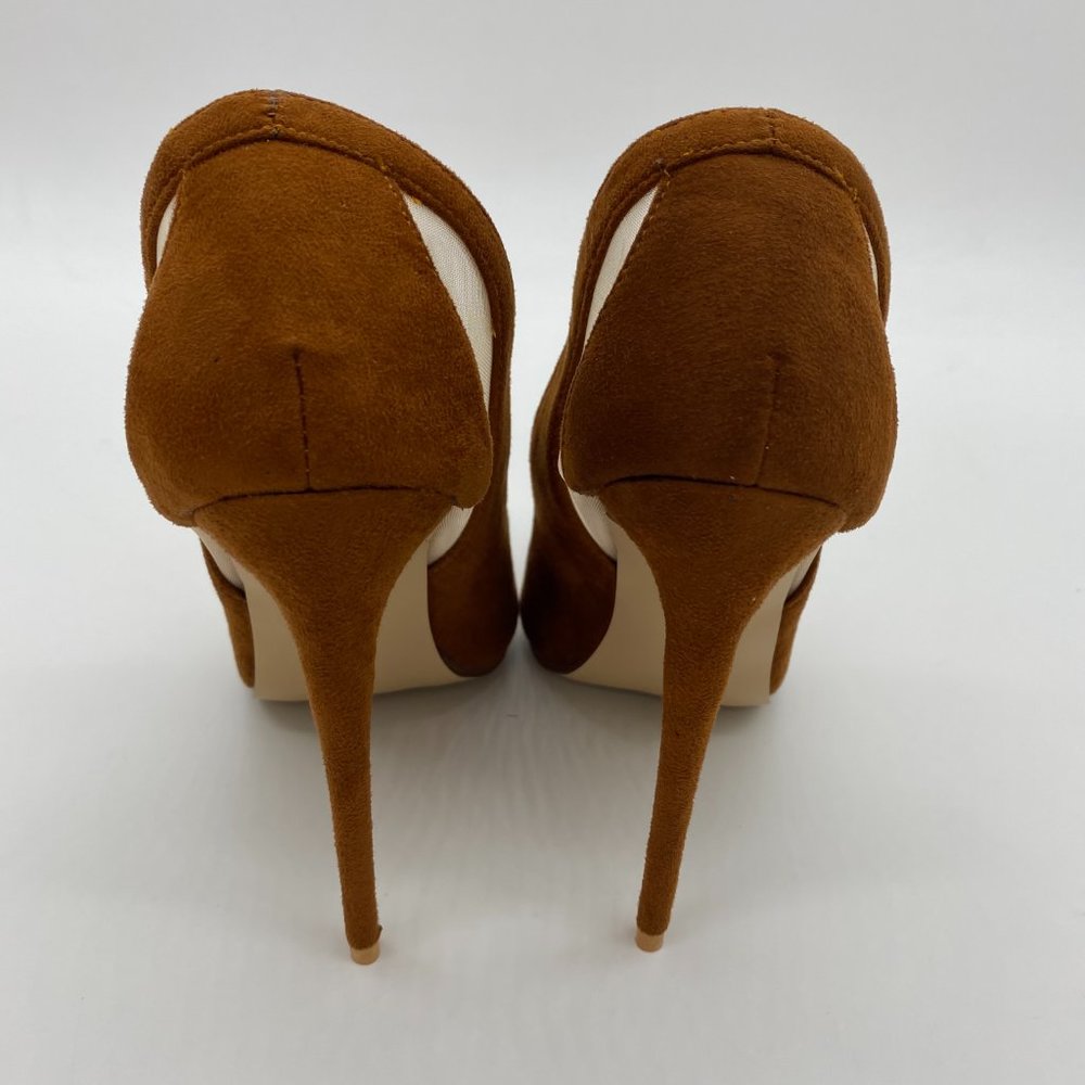 FSJ Brown Mesh High Heel Pointed Toe Pump - Picture 10 of 11